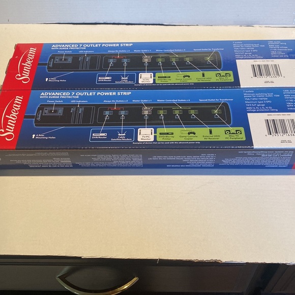 NIB Set of Two Advanced 7-Outlet Power Strips with Surge Protector - Picture 5 of 6